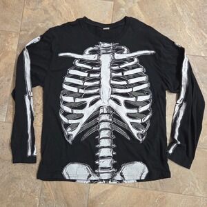 Spirit Halloween Skeleton Long Sleeve T Shirt Men XL Black Glow in the Dark